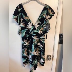 Floral green & black romper